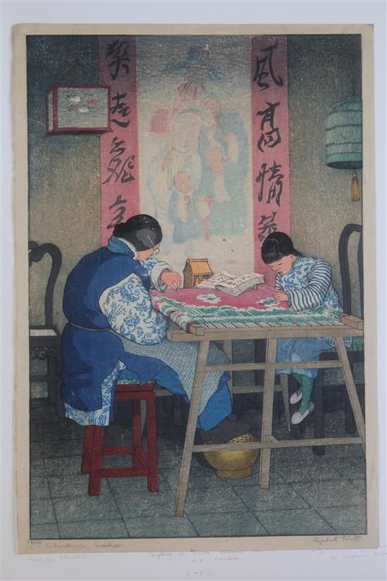 § Elizabeth Keith (1887-1956) Embroiderers, Soochow, overall 15.5 x 10.75in., unframed